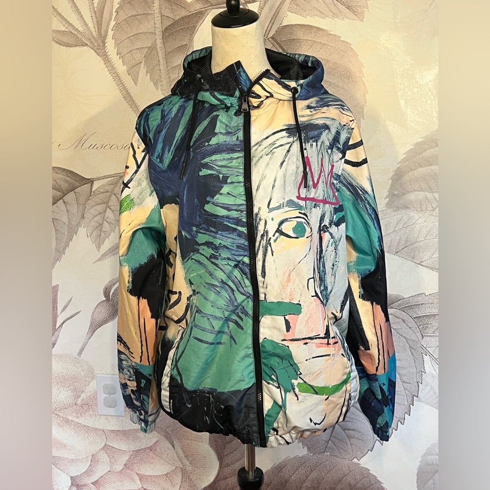 BASQUIAT X MEMBERS ONLY HOODED JACKET SZ M COLORFUL ZIP POCKETS WINDBREAKER